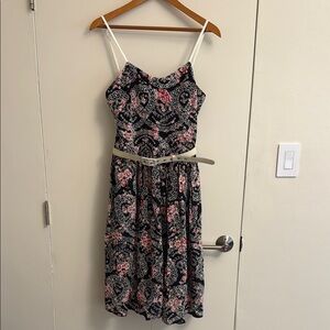 Unique Vintage Pink white black Midi Sundress